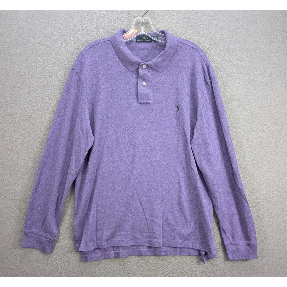 Lot of 2 Polo Ralph Lauren Men's XL Long Sleeve‎ Polo Shirt Purple Red Striped